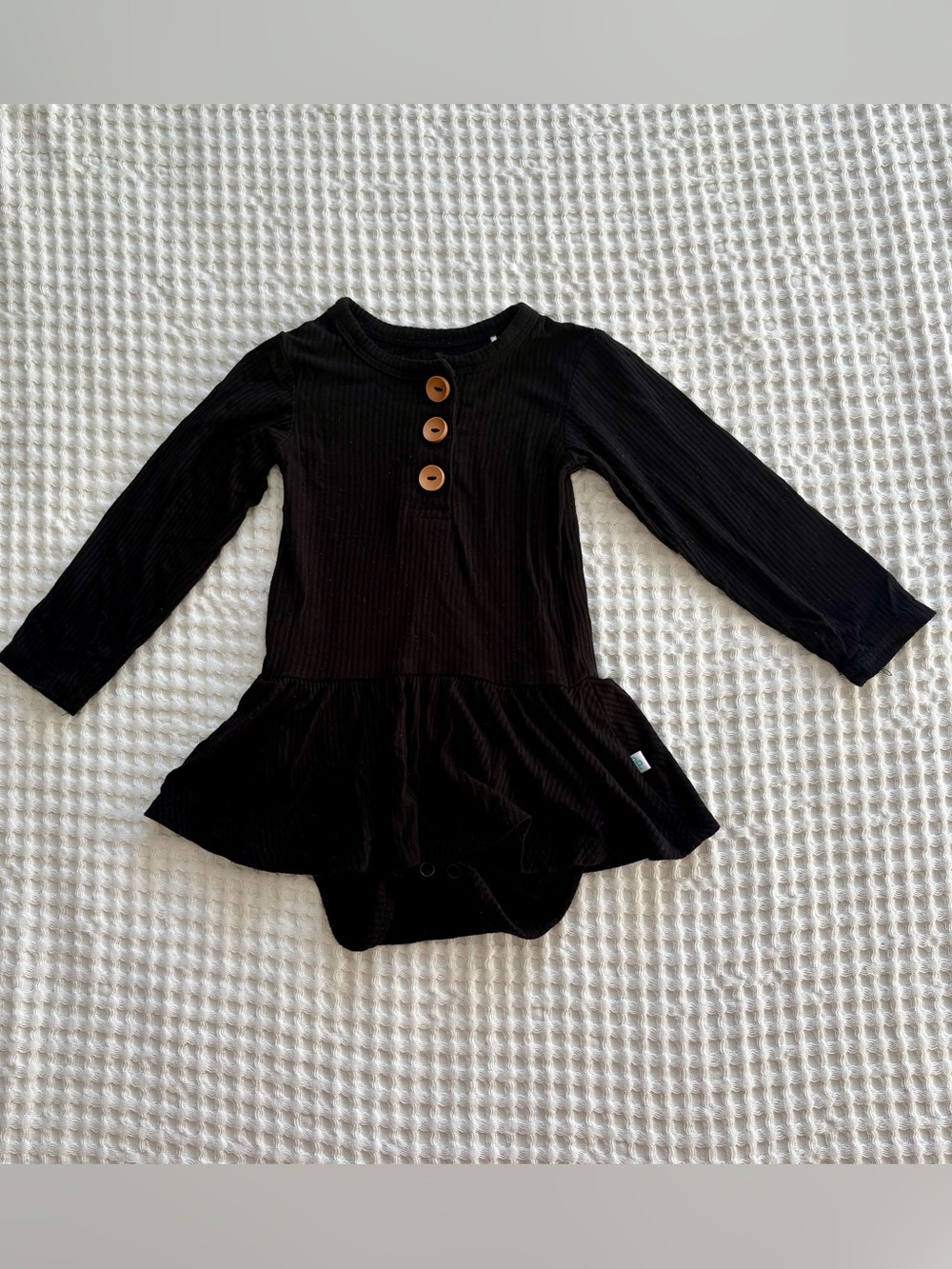 Posh Peanut Black Ribbed Henley Long Sleeve Twirl Bodysuit 6-12 Months